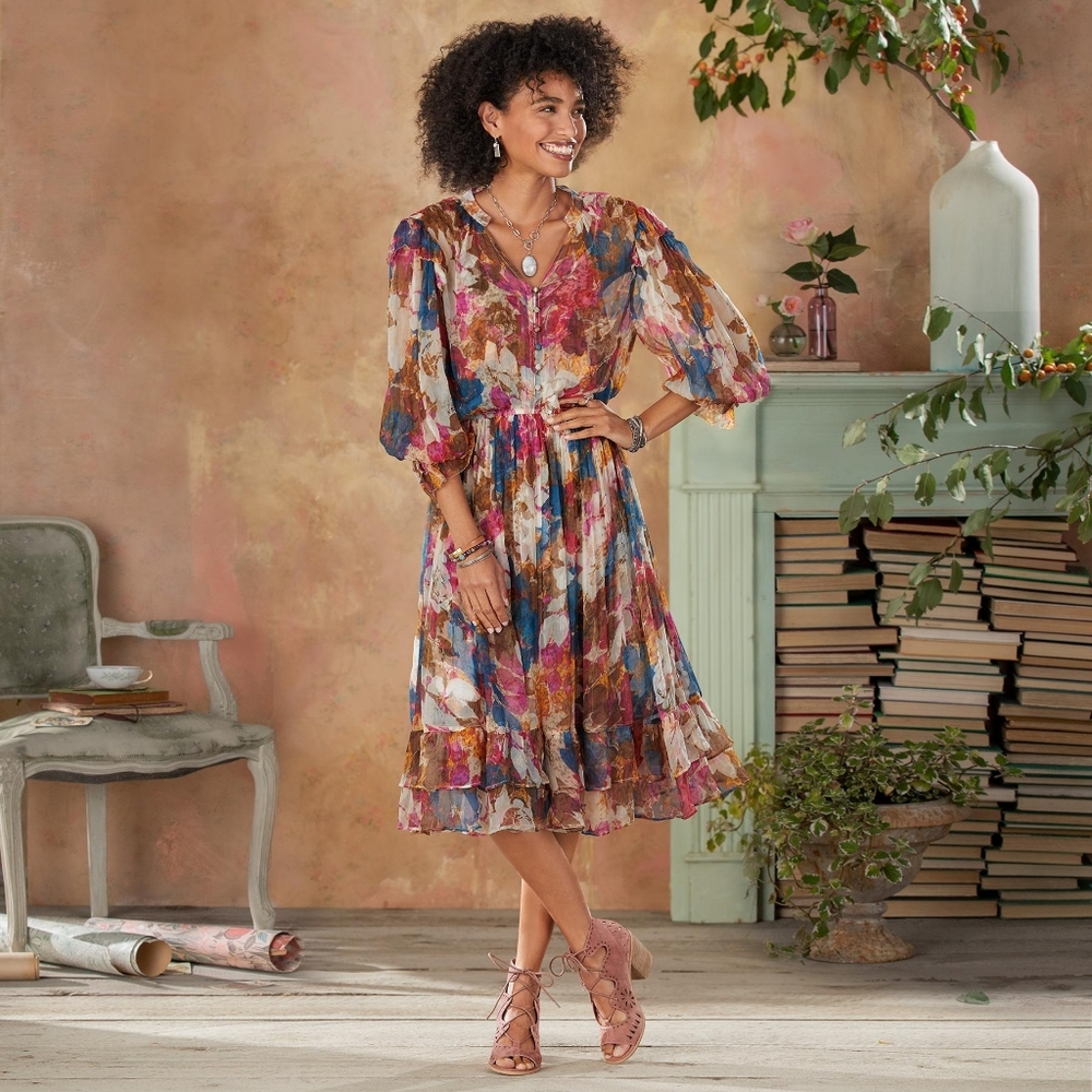 NWT Sundance Silk Trieste Romance Floral Boho Midi Dress Medium